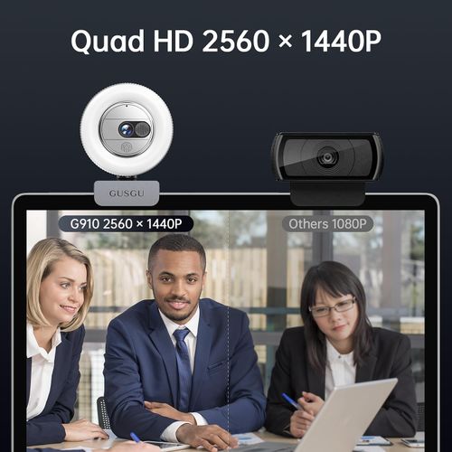 GUSGU G910 2K Quad HD Webcam for PC with Microphone Light and Privacy Cover Web Camera for Desktop Computer Laptop Macbook USB Streaming Camera