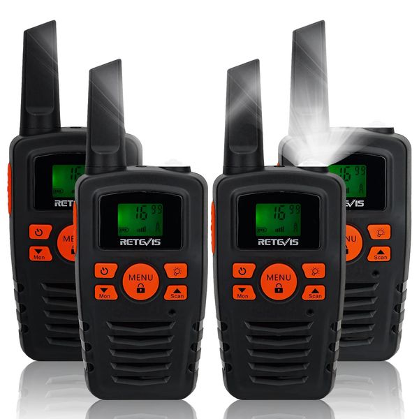 Retevis RA635 Walkie Talkies 4 Pack,16 Channels,PMR446 License Free,Long Range,CTCSS/DCS,VOX Hands-free,LED Torch, Walkie-Talkie Gifts for Adults Kids Skiing Hiking Easter Black