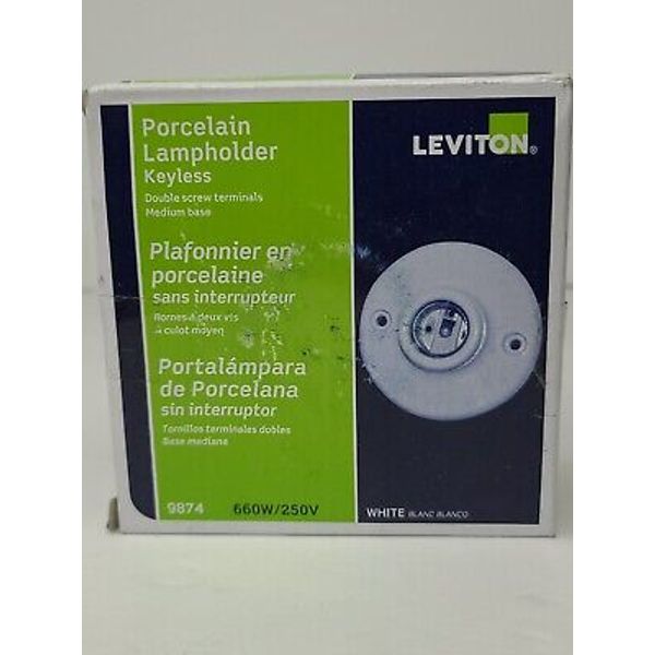 Leviton 9874 Medium Base One-Piece Glazed Porcelain Outlet Box Mount New