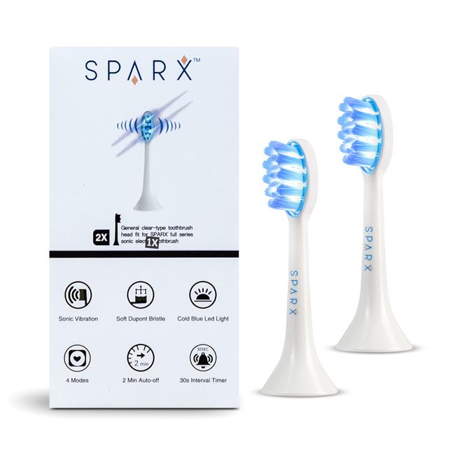 SPARX - Toothbrush Replacement Heads, Brush Heads with Blue Light Therapy for Gum Care, Replacement Brush Heads, White, 2 Pack…