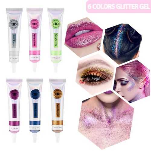 Holographic Body Face Glitter Gel Shimmer Liquid Eyeshadow, Self-Adhesive Sequins Glitter Makeup, Fine Glitter Mixed with Gel for Body, Face and Hair Rave Accessories-#03 Pink