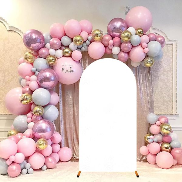 6.6FT Wedding Arch Cover Backdrop,White Spandex Fitted Arch Cover for Round Top Chiara Backdrop Stand Covers for Wedding Party Baby Shower Birthday Decoration