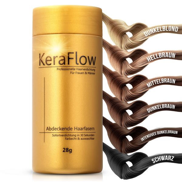 KeraFlow - Premium Schütthaar & Streuhaar zur Haarverdichtung. Hair Fiber - Soforteffekt bei Haarausfall, kaschiert lichte Haare. Abdeckpuder, Haarpulver für Männer & Frauen (BLOND) - 28g