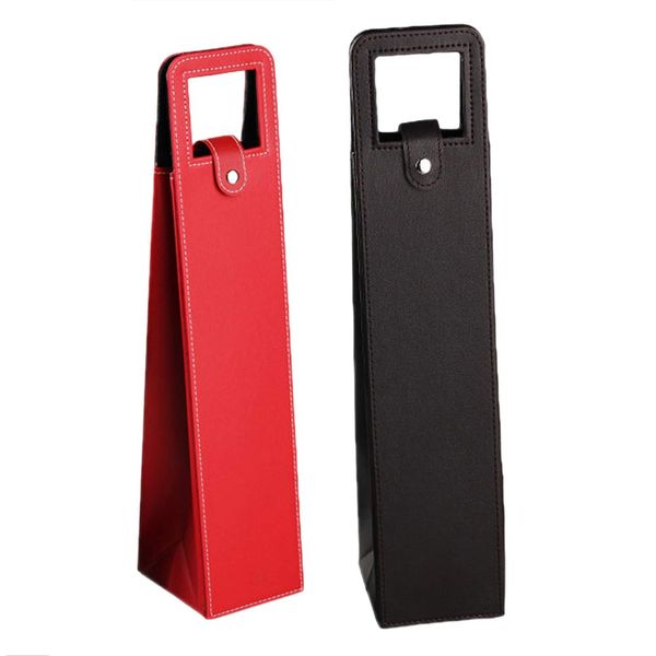 ounona Wine Bag, Leather Bottle Bag 手提 Wine Gift Bag Black + Red 2 Pcs