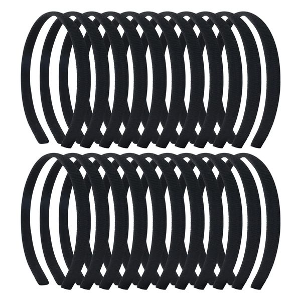 Lawie 20 Pack 0.5 Inch Black Plain Cloth Covered Thin Hard Plastic Headbands Elastic Skinny Hairband Flexible Hair Hoop Holder Clasp Tiara Crown Base Headpieces Crafts DIY Accessories for Women Girls