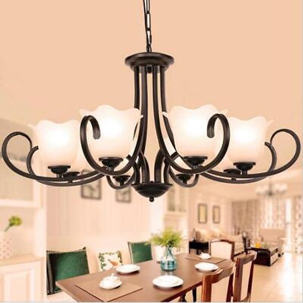 Vintage 8-Head Glass Chandelier Light E26 Ceiling Lighting Fixtures Pendant Lamp