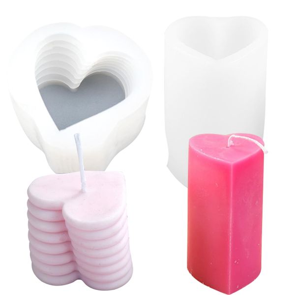 2 Pcs Love Heart Shape Silicone Molds Pillar Candle Mould for Candle Making Epoxy Resin Casting Mold 3D Heart Soap Mold Jewelry Resin Casting Moulds for Birthday Wedding Christmas Valentine Decoration