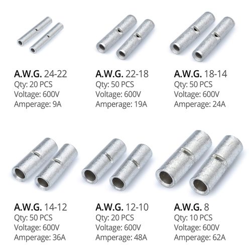 Wirefy 200 PCS Non Insulated Butt Connectors Kit - Butt Splice Connectors - Uninsulated Crimp Wire Connectors - 24-8 AWG