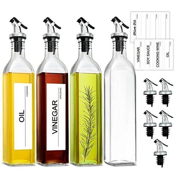 4Pack 17oz Clear Glass Olive Oil Dispenser Tall Bottle Oil and Vinegar Cruet Set