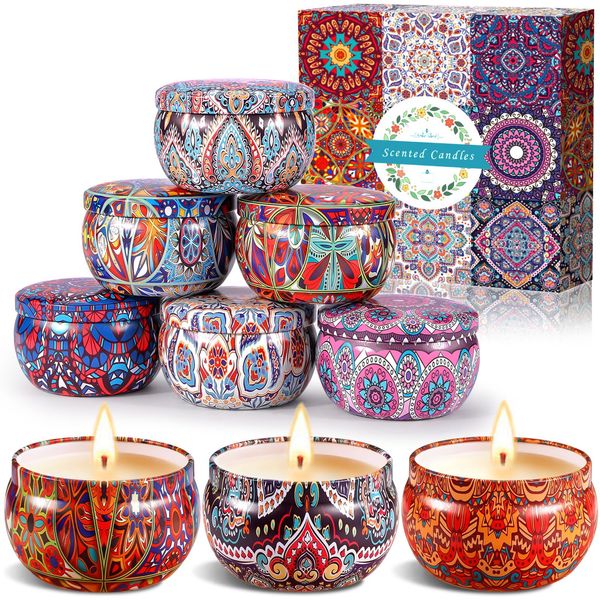 Amzeeniu Scented Candle Set 9 Stück Blumen Aroma Kerzen Aromatherapiekerzen Natürliches Sojawachs Duftkerzen Set Geschenk-Set für Weihnachten GeburtstagsgeschenkBad Jahrestag Damen Geschenke/Yoga