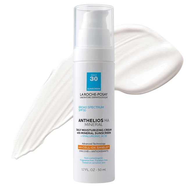 La Roche-Posay Anthelios 100% Mineral Sunscreen Moisturizer with Hyaluronic Acid, Broad Spectrum SPF 30 Face Sunscreen with Zinc Oxide & Titanium Dioxide, 1.7 fl. oz.