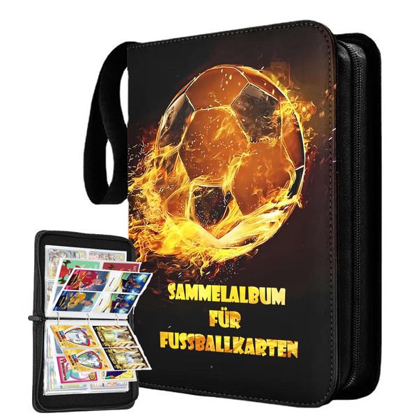T TAKONE Sammelalbum Fußball Karten, Wasserdichtes PU-Leder Sammelheft mit 50 Seiten, Match Attax 24/25 Sammelmappe für 400 Karten, Geschenk für Fußballkarten-Liebhaber und Kinder