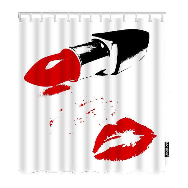 Moslion Lip Shower Curtain Set Cosmetic Red Woman Lips Lipstick Sexy Kiss Love Valentine's Day Bathroom Shower Curtain Home Decorative Waterproof Polyester Fabric with Hooks 72x72 Inch