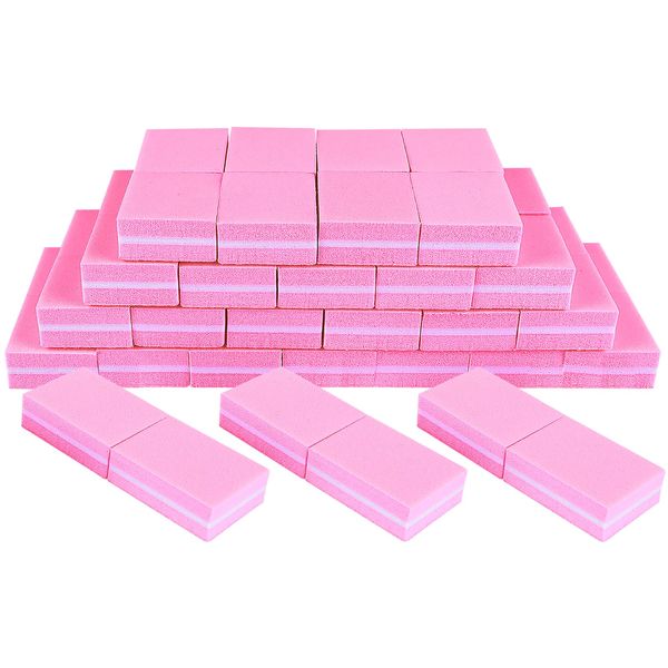 YUXIANLB 50Pcs Nail Buffers, Nail File Buffer for Arcylic and Natural Nails, 100/180 Grit Nail Files, Mini Nail Buffer Blocks, Sponge Buffing Nail Files Double Sided Nail Accessory for Manicure (Pink)