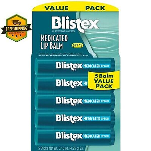 Blistex Moisturizing Medicated Lip Balm, 0.15 Ounce, SPF 15, 5 Pack