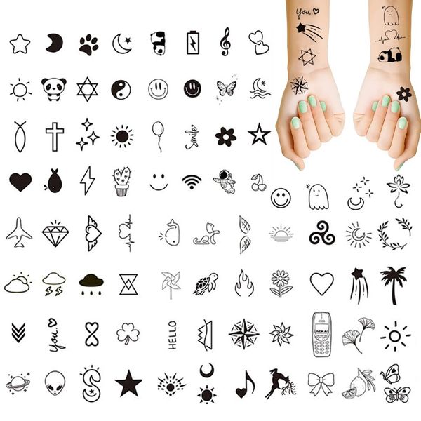 NIANOPKM Set di Tatuaggi Temporanei 10 Fogli Piccolo Collo Bohemien Viso Adesivi Tatuaggi Finti Pizzo Tatuaggi Tribali Loto Luna Fiore Ragazza Tatuaggio Colore della Pelle per Donne Nero