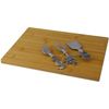 (D) Bamboo Cheese Board, Wooden Board with Silver Knife, Fork 4-pc 'Seashell'