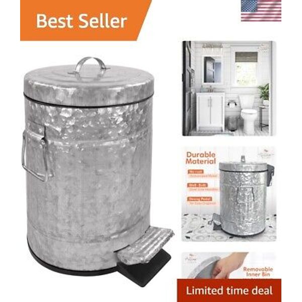 Rustic Farmhouse Trash Can – Pet-Proof, Galvanized, Lid & Pedal, 5L