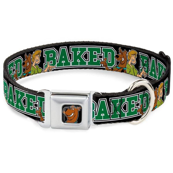 Dog Collar Seatbelt Buckle Scooby Doo Shaggy Pose Baked Black Green 18 to 32 Inches 1.5 Inch Wide