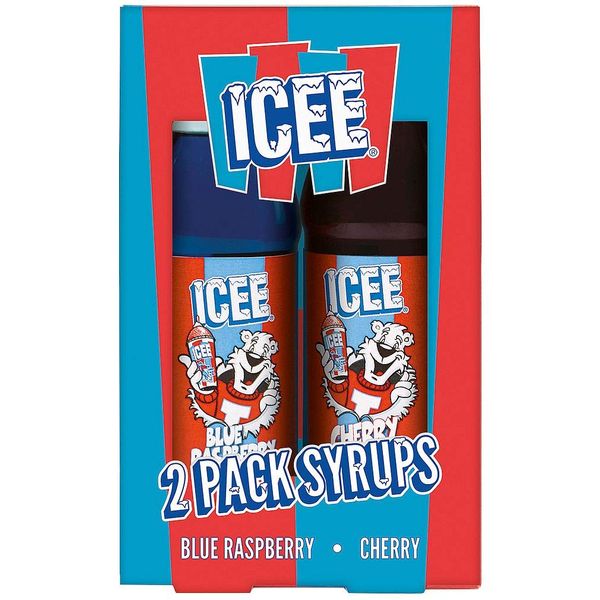 iscream Genuine ICEE Brand Cherry and Blue Raspberry Flavor Syrup Boxed Set for ICEE At Home Slushie Maker