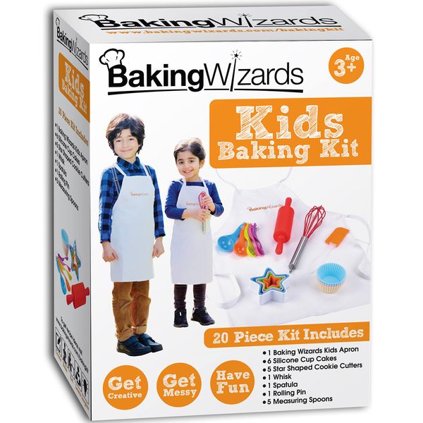 Deluxe Kids Baking Set With Apron, Children's Cook Book And Real Cooking Kitchen Utensils - Suitable For Boys & Girls Age 3 to 10 - Ideal Christmas or Birthday Gift