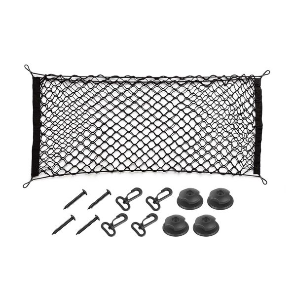 Osilly Car Rear Cargo Net, Double-Layer Adjustable Stretchable Elastic Storage Organizer Net, Trunk Cargo Storage Mesh Net with Hooks, Car Interior Accessories Fit for Car, Trucks, SUV (Large)