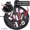 Drawstring Makeup Bag GLAMZA ‘Lazy’ Cosmetics Makeup Pouch Storage Organiser for Women & Girls (Black) - from Flat Makeup Bag to Structured Travel Makeup Bag in Seconds Plus LED Compact Mirror