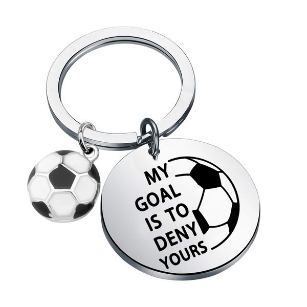 Gzrlyf My Goal is to Deny Yours Soccer Keychain Funny Soccer Goalie Gifts Soccer Player Gifts (Soccer Keychain)