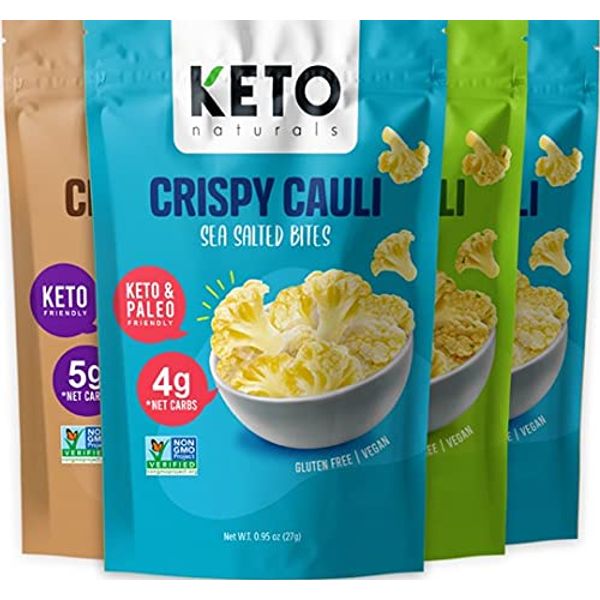 Cauliflower Chips Keto bites cauliflower thins Variety Pack 4 Pack healthy vegetable chips & crisps gluten free cauliflower bites snacks, ketogenic diet friendly, mediterranean, vegan, paleo