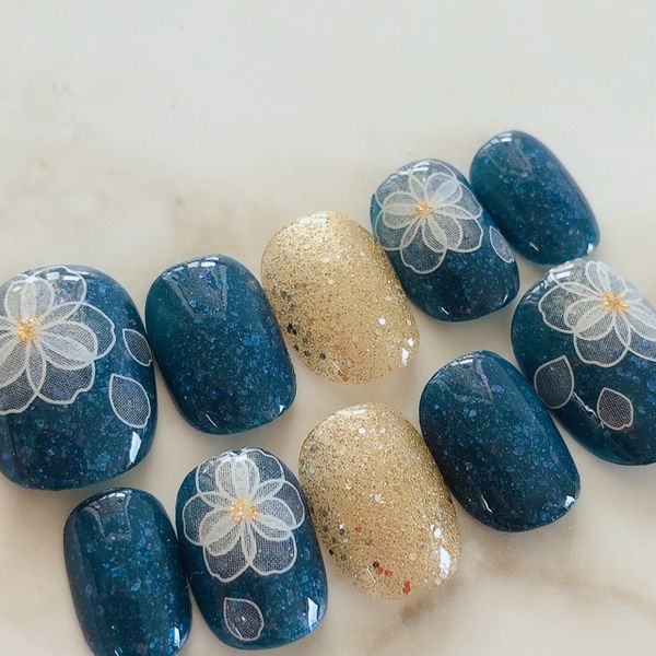 Nail tip false nails bridal nails cute short long design summer nails nail present short nails small nails large nails berry short chibi nails adult nails false nails office nails simple<br> [1831] Mallow Blue Line Flower