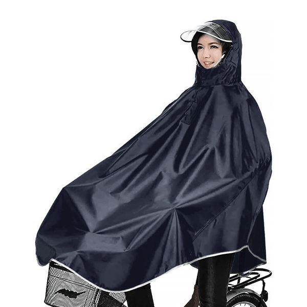 IFEND Raincoat, Bicycle, Poncho, Unisex, Thick Fabric, Waterproof, Work or School, Brim Hat, Rain Gear, Waterproof, See Your Feet, Reflective Tape, Lightweight, Dustproof, Snowproof, Rainy Season Protection, navy