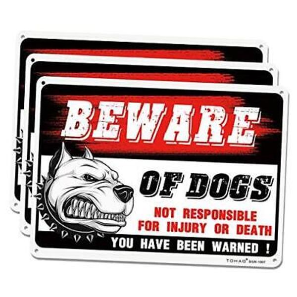 Beware of Dog Sign, 3 Pack 10"x 7" Rust Free .04" Aluminum Warning Signs, UV