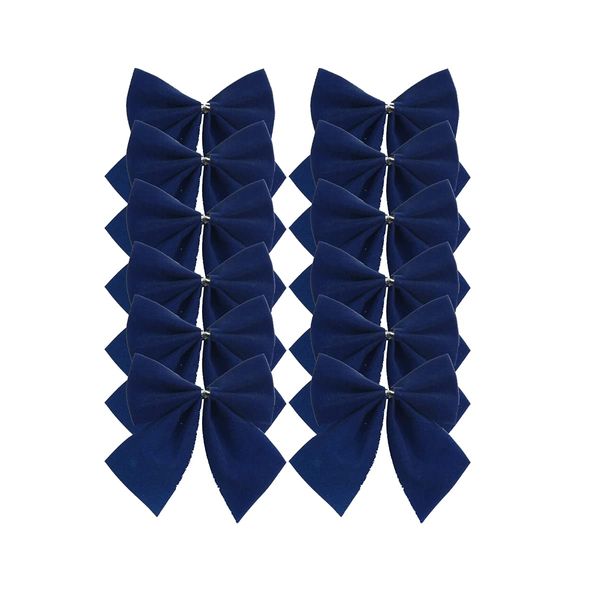 Davies 12 Navy Blue Bows - Velvet Christmas Tree Ties/Decoration