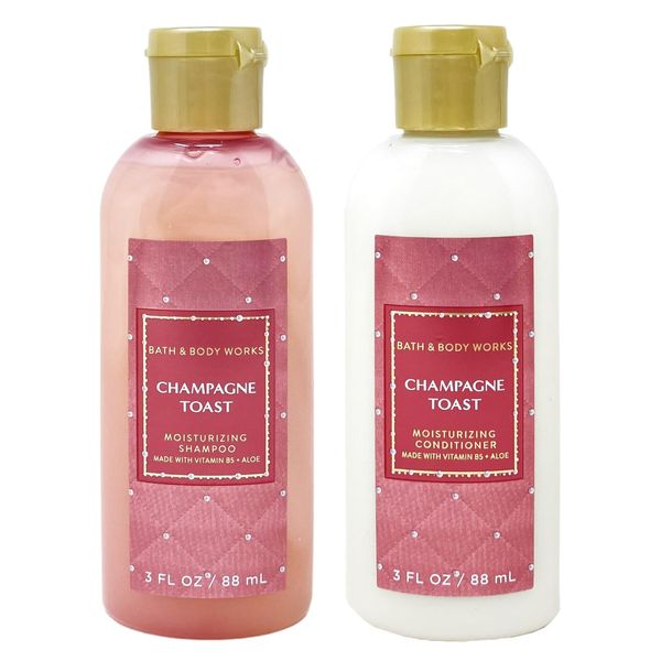 Bath and Body Work CHAMPAGNE TOAST Mini Hair Care Bundle - Shampoo and Conditioner - Travel Size