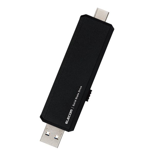 Elecom ESD-EAWA0500GBK External SSD, 500 GB, USB3.2 (Gen2) Compatible, Slide Type, Type-C, Type-A Connector, Compatible with iPhone/iPad, Black