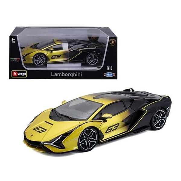 Bburago 1/18 Lamborghini Sian FPK37 Hybrid #63 Faded Black Yellow Model Car