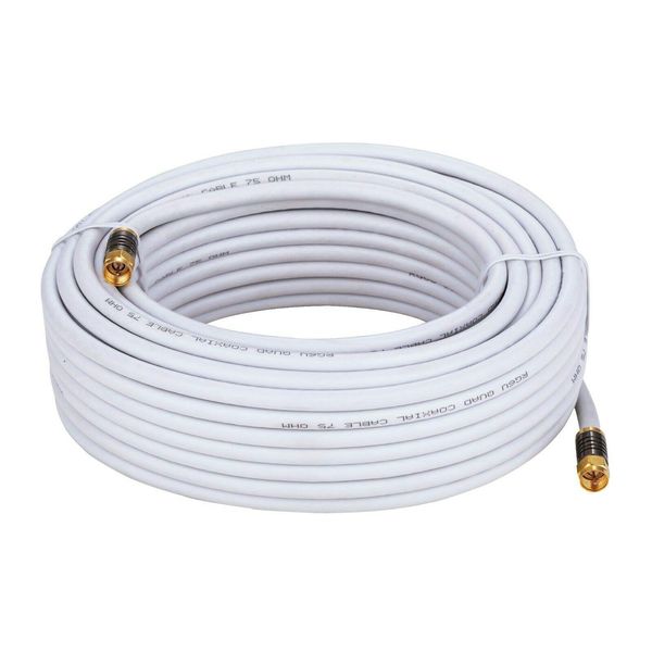 Cables Direct Online 50ft White Quad Shield RG6 Coax Cable F Pin Coaxial Tip BNC Extension Wire for Satellite Dish Cable TV Antenna