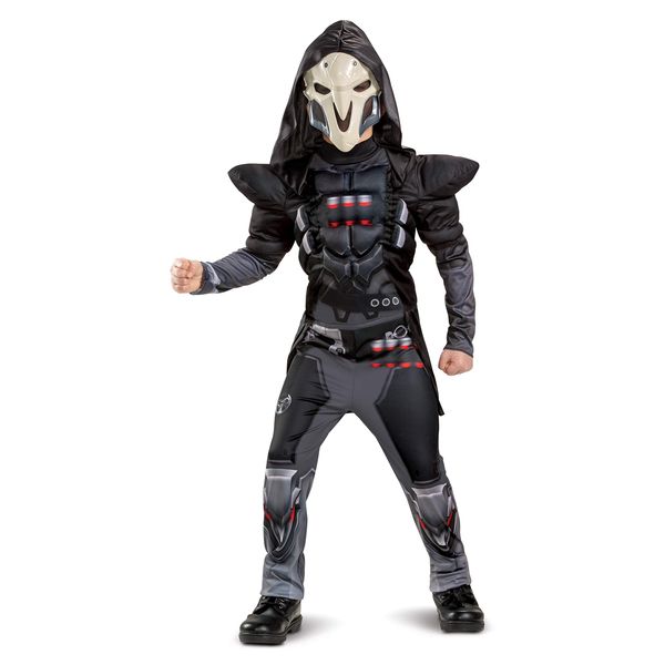 Disguise Overwatch Reaper Costume, Video Game Inspired Character Outfit for Kids, Muscle Padded Jumpsuit, Child Size Medium (7-8) Black (26593K)