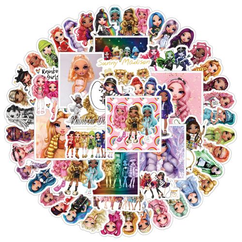 60 Pcs Rainbow High Stickers, Cute Cartoon Aesthetics Vinyl Waterproof Decals for Adults for Helmet Laptop Water Bottles Scrapbook Journal Choice for Birthday Party Supplies Decoration