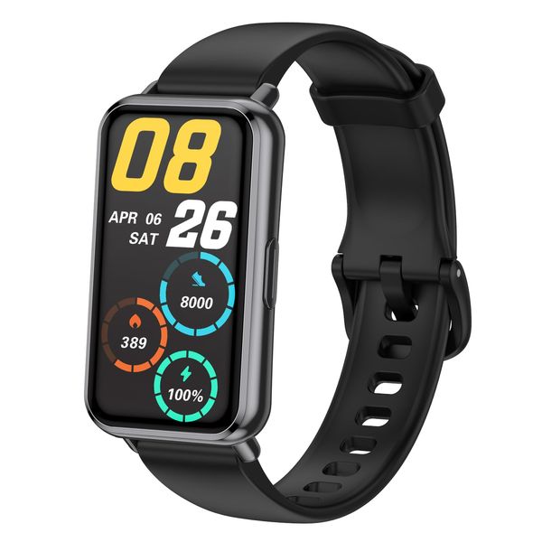 Runlio Fitness Tracker, 1.58" AMOLED High Resolution Touch Screen Activity Trackers with Thin Smart Band Design, 5ATM Waterproof SPO2 Heart Rate Monitors Fitness Watch for Android iOS, Black