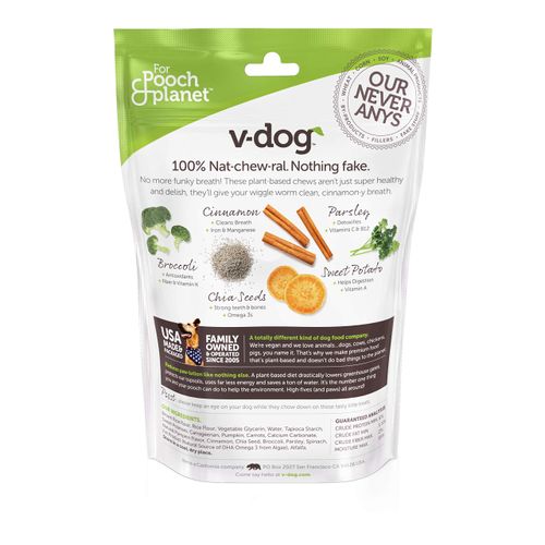 V-dog Dog Treats - Vegan Breathbone Teeth Cleaning Dental Dog Bones - Fresh Breath - 8 Ounces - All Natural - Made in USA - 6 Bones - 4" Long - Easy to Digest