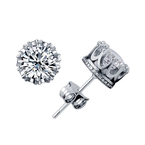 Celebrity Jewelry Shining AAA Cubic Zirconia Crown Solitaire Stud Earrings for Women