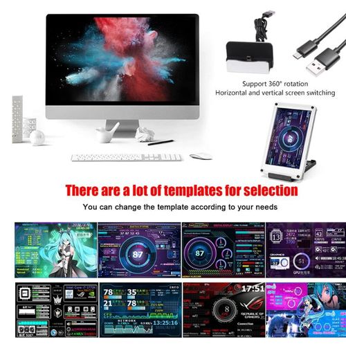 Computer Temp Monitor, 3.5 Inch IPS USB Mini Secondary Screen, PC Temperature Display PC Sensor Panel, PC CPU HDD Data Monitor for Aida64