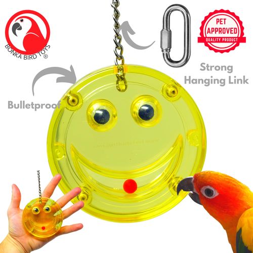 Bonka Bird Toys 0016 Small Smile (10" x 3") Bulletproof Puzzle Rattle Cage Toy, Conure, Ringneck, Quaker, and Similar
