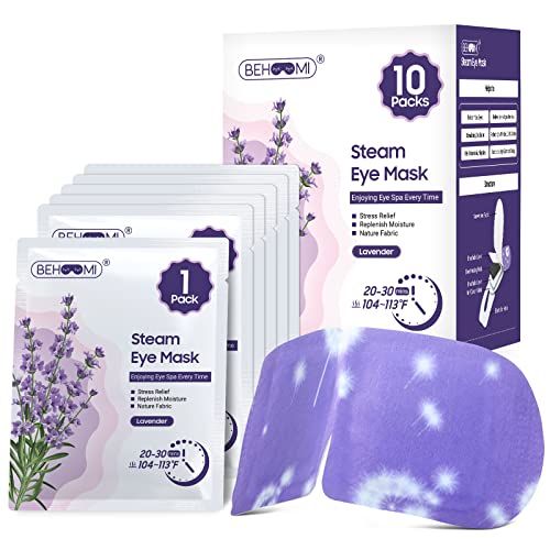 BeHoomi Steam Eye Mask for Dry Eyes, 10 Packs Lavender Heated Eye Mask, Self Heating Disposable SPA Warm Eye Compress Sleep Mask for Dark Circles & Puffiness, Reduce Eye Fatigue, Mothers Day Gifts