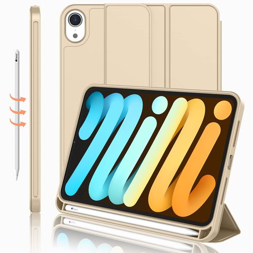 iMieet iPad Mini 7 Case 2024 (A17 Pro), iPad Mini 6 Case (8.3-Inch,2021 Model), iPad Mini 7th/6th Generation Case with Pencil Holder, Trifold Stand Smart Case with Soft TPU Back,Champagne Gold
