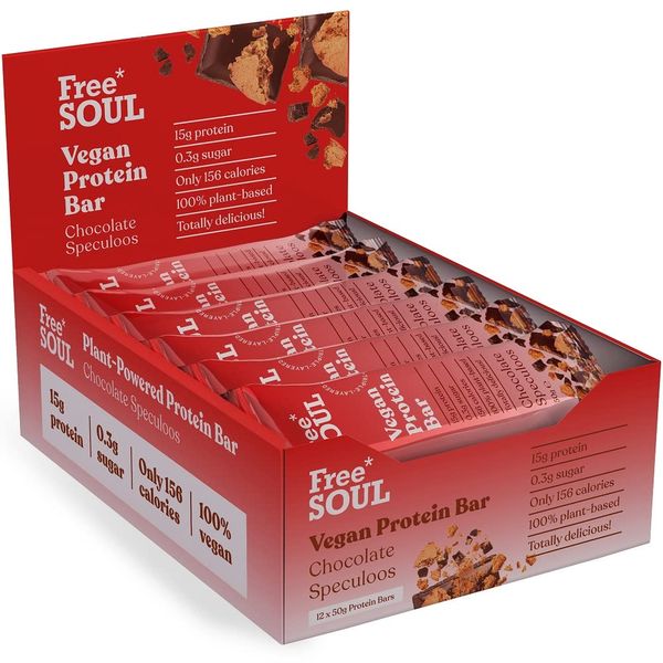 Free Soul 12 x 50g Vegan Protein Bars – Plant Based Chocolate Protein Bar with High Protein | Delicious Dairy Free, Low Sugar, Low Carb Bars | Sucralose Free, Palm Oil Free | 15g of Protein per Bar