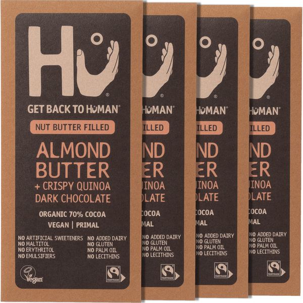 Hu Almond Butter and Crispy Quinoa Dark Chocolate Bar, 4 x 60 g - Vegan & Paleo Friendly