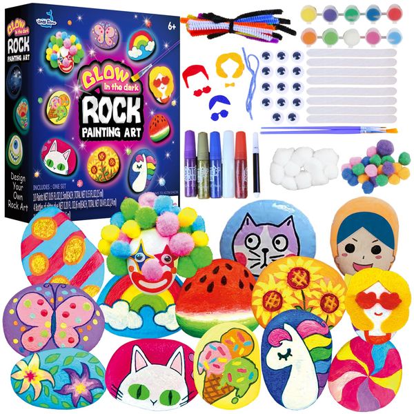 Wings Gaint Rock Painting Kit Glow in The Dark, Arts and Crafts for Kids Ages 6-12, Kids Painting Set,12 Painting Rocks for Kids, Crafts Kit for Boys Girls Gift, DIY Kids Activity