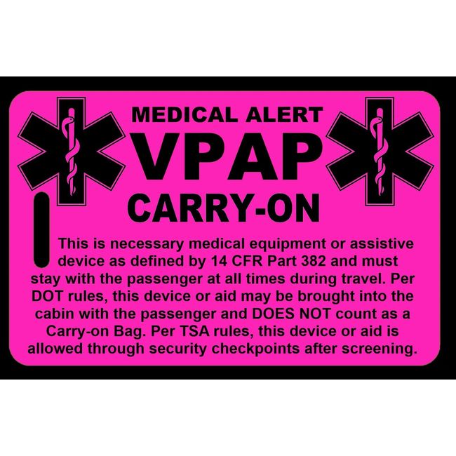 Hi-Viz Pink Carry-On VPAP  Bag Tag - TSA - Sleep Apnea